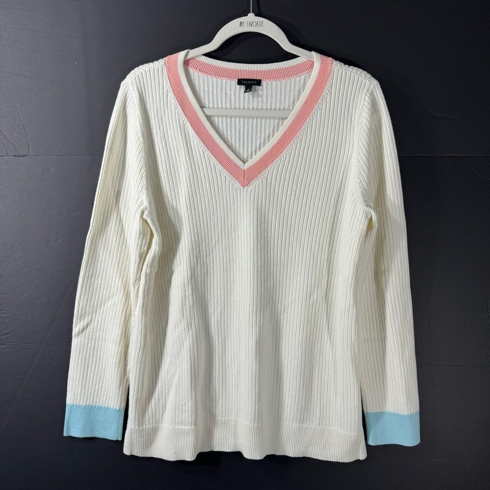 Talbots V Neck Cotton Cashmere Blend Tennis Sweater